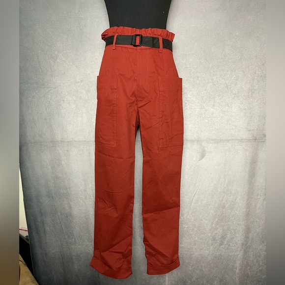 Zara Rust Red Belted High Waisted Pants Size S - Picture 2 of 7
